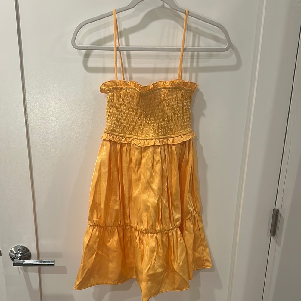 Lovers + Friends Mustard Smocked Dress